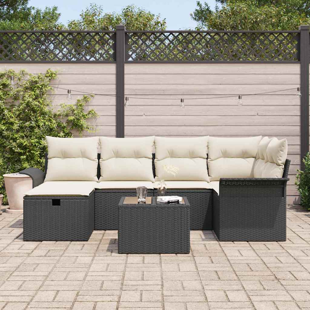7 dalių Sodo Sofa Rinkinys su Pagalvėmis Juodas Poli Ratanas - Namų Idėja