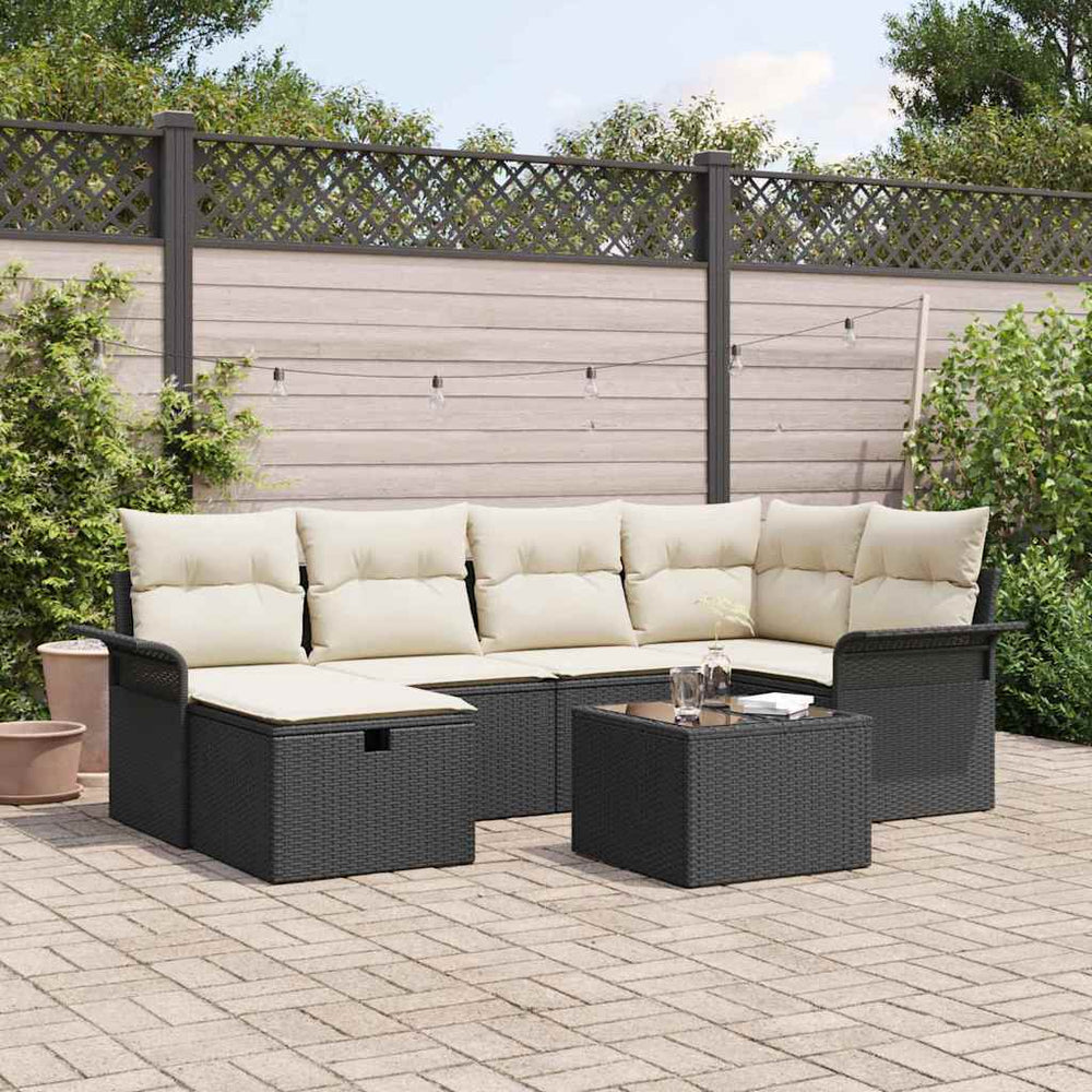7 dalių Sodo Sofa Rinkinys su Pagalvėmis Juodas Poli Ratanas - Namų Idėja