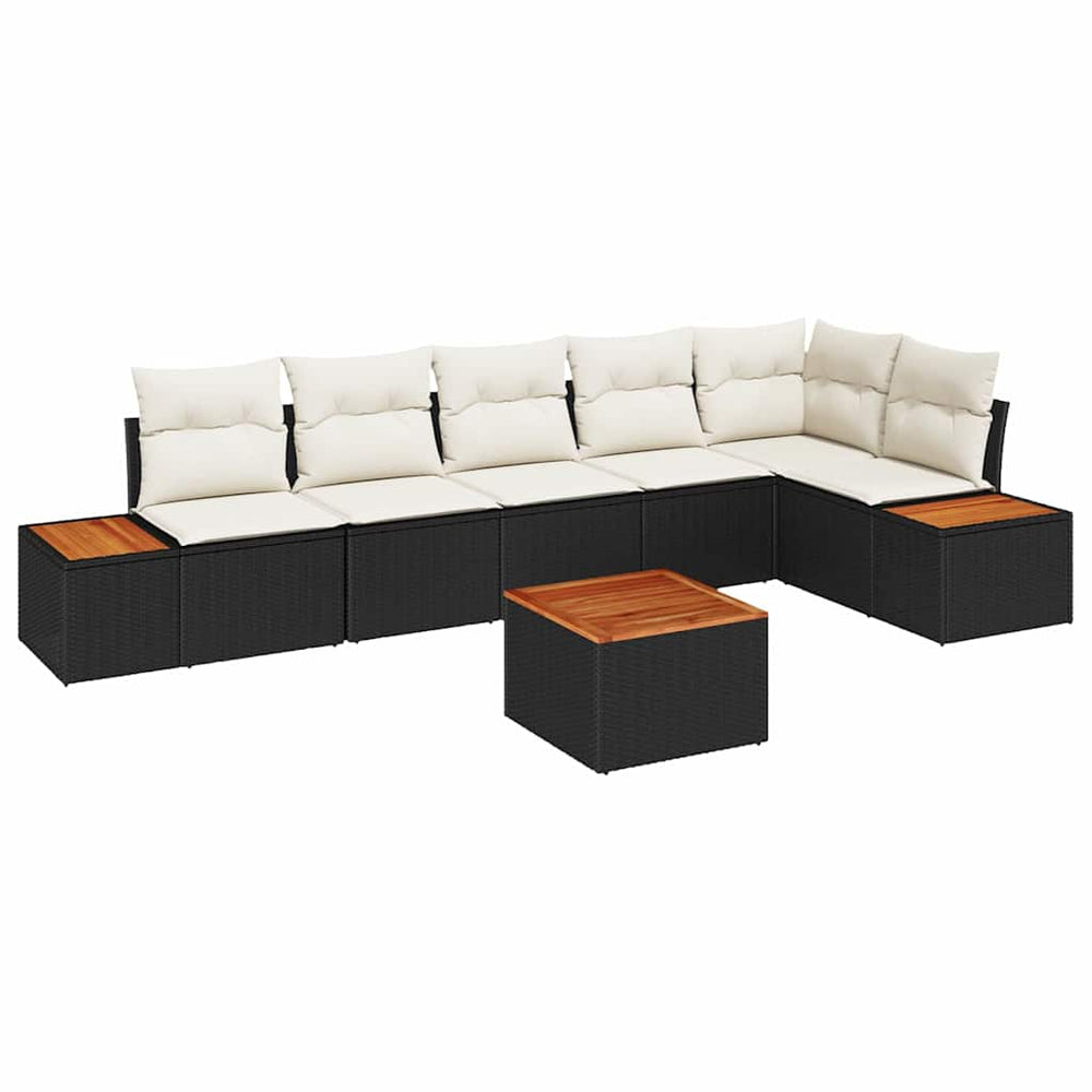 7 dalių Sodo Sofa Rinkinys su Pagalvėmis Juodas Poli Ratanas Akacija - Namų Idėja