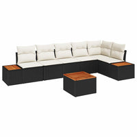 7 dalių Sodo Sofa Rinkinys su Pagalvėmis Juodas Poli Ratanas Akacija - Namų Idėja