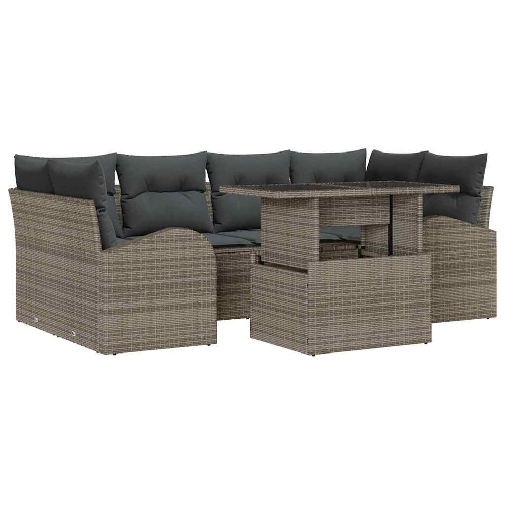 7 dalių sodo sofa rinkinys su pagalvėmis pilkame poli rotange - Namų Idėja