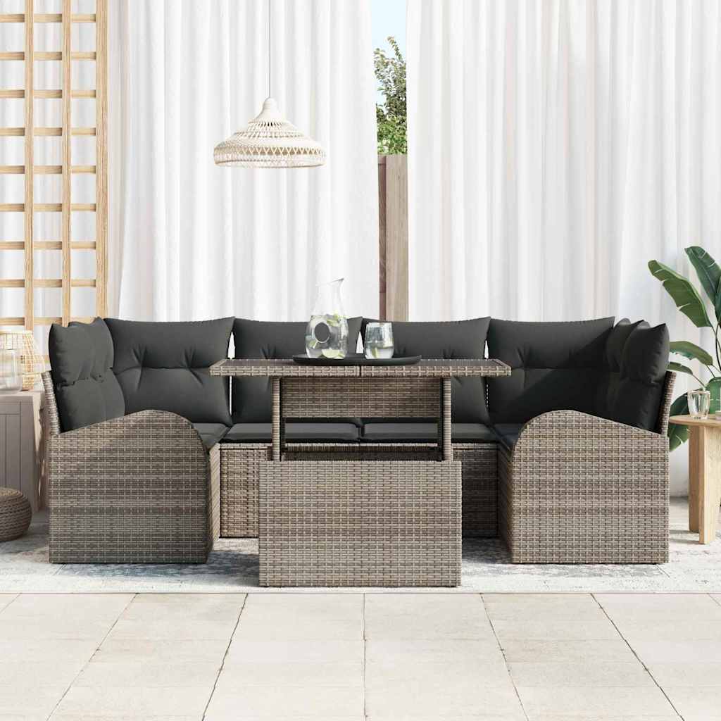 7 dalių sodo sofa rinkinys su pagalvėmis pilkame poli rotange - Namų Idėja