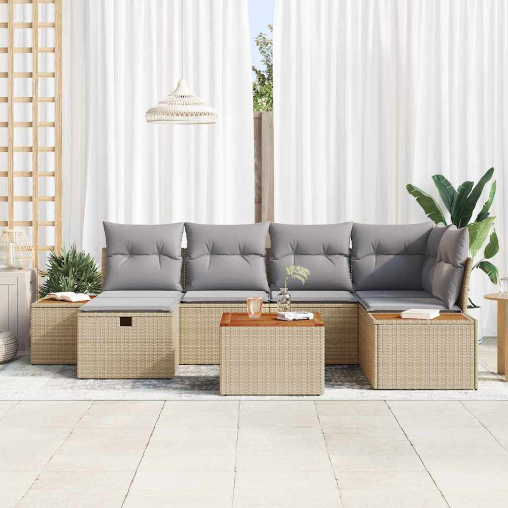 7 dalių sodo sofa rinkinys su pagalvėmis Smėlio Poli Ratanas - Namų Idėja