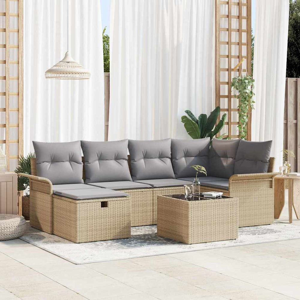7 dalių Sodo Sofa Rinkinys su Pagalvėmis Smėlio Poli Ratanas - Namų Idėja