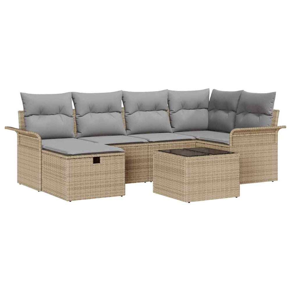 7 dalių Sodo Sofa Rinkinys su Pagalvėmis Smėlio Poli Ratanas - Namų Idėja