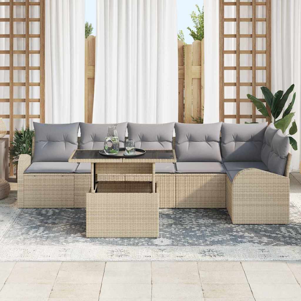 7 dalių sodo sofa rinkinys su pagalvėmis smėlio poli ratanas - Namų Idėja