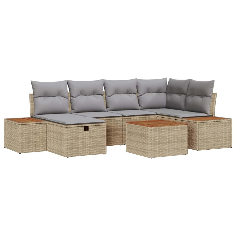 7 dalių sodo sofa rinkinys su pagalvėmis Smėlio Poli Ratanas - Namų Idėja