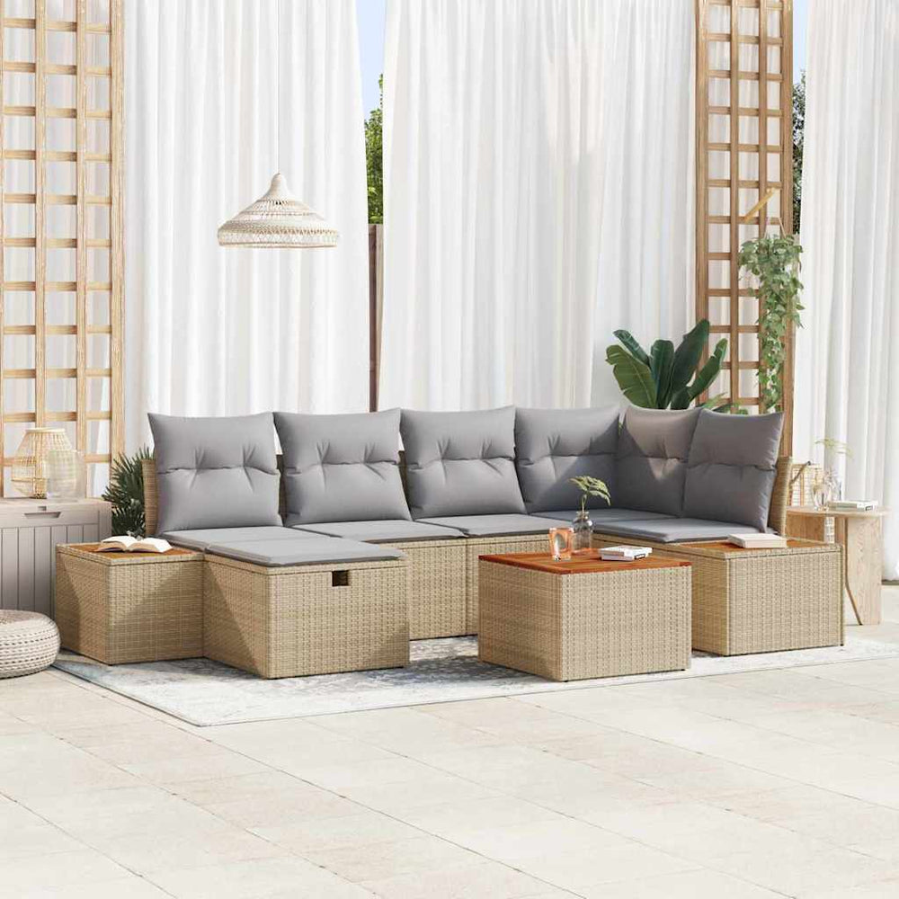 7 dalių sodo sofa rinkinys su pagalvėmis Smėlio Poli Ratanas - Namų Idėja