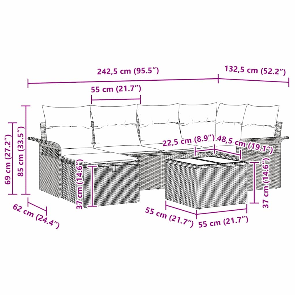 7 dalių Sodo Sofa Rinkinys su Pagalvėmis Smėlio Poli Ratanas - Namų Idėja