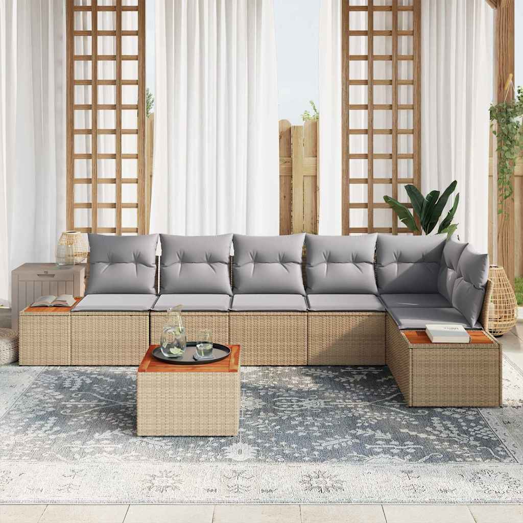 7 dalių Sodo Sofa Rinkinys su Pagalvėmis Smėlio Poli Ratanas Akacija - Namų Idėja