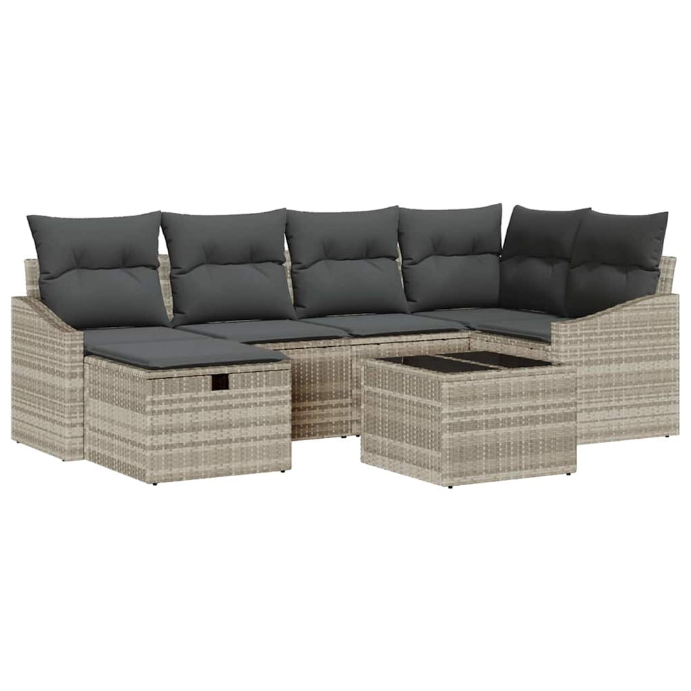 7 dalių sodo sofa rinkinys su pagalvėmis šviesiai pilku poli ratanas - Namų Idėja