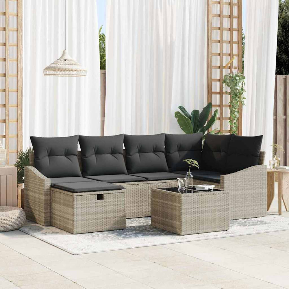 7 dalių sodo sofa rinkinys su pagalvėmis šviesiai pilku poli ratanas - Namų Idėja