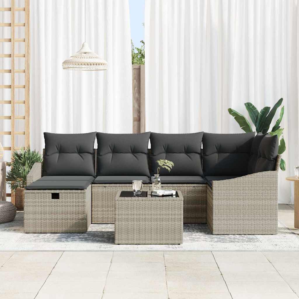 7 dalių sodo sofa rinkinys su pagalvėmis šviesiai pilku poli ratanas - Namų Idėja