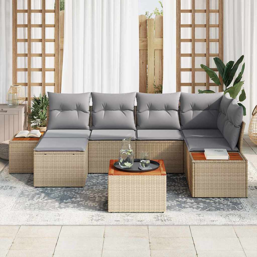 7 dalių sodo sofa rinkinys su pagalvėmis Šviesiai rudos poli ratanas akacija - Namų Idėja