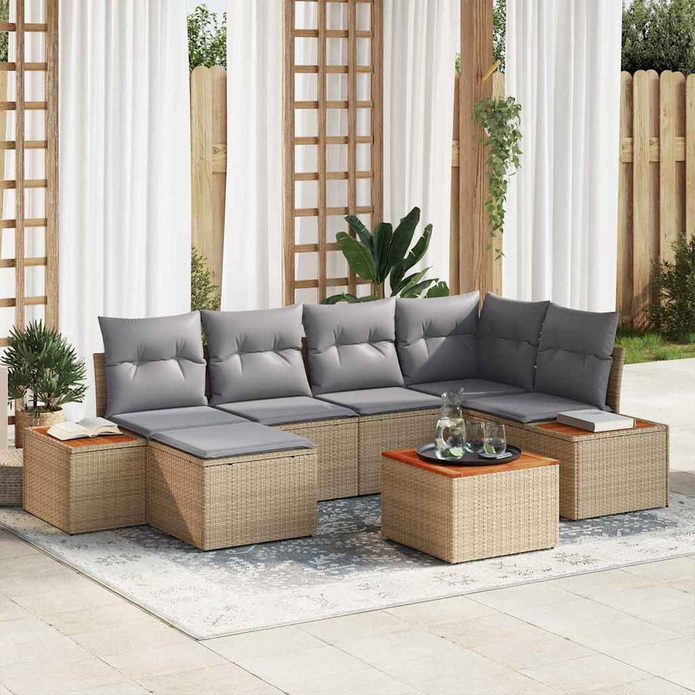 7 dalių sodo sofa rinkinys su pagalvėmis Šviesiai rudos poli ratanas akacija - Namų Idėja