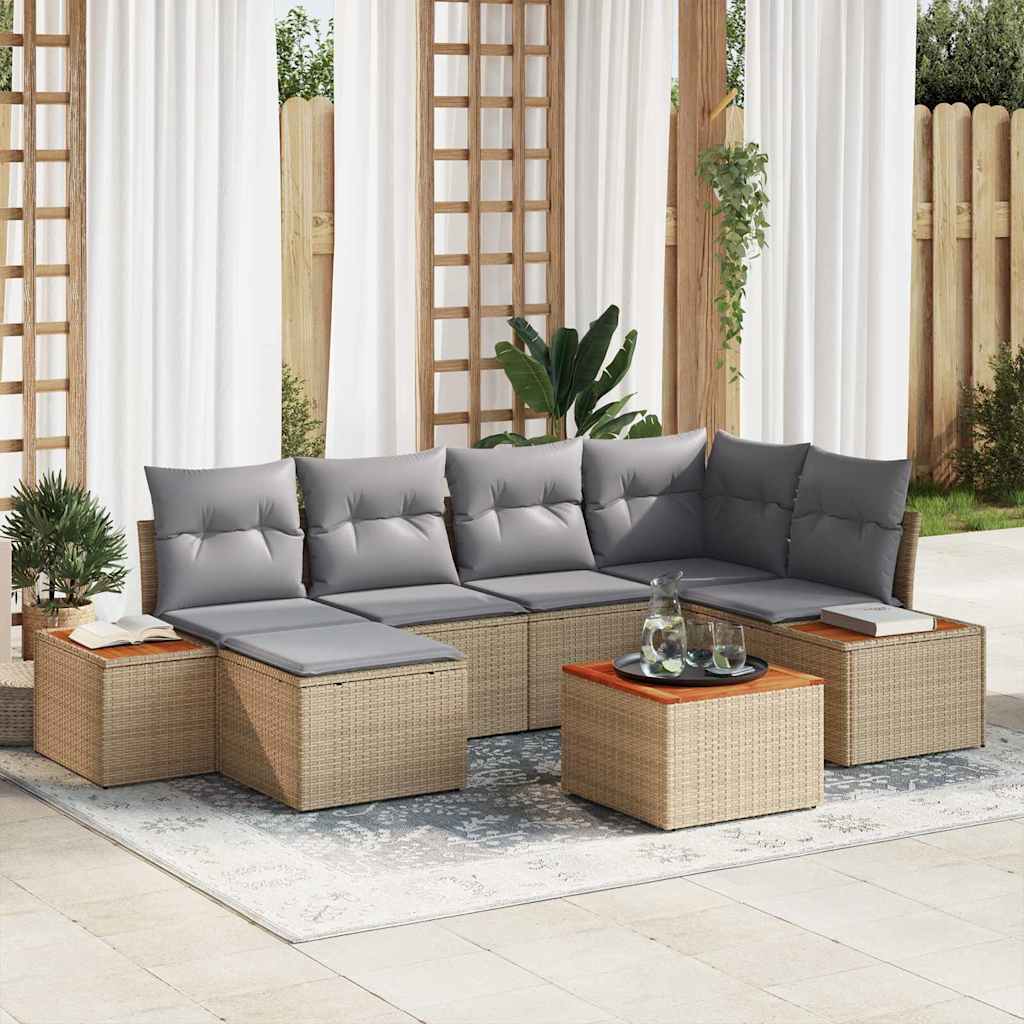 7 dalių sodo sofa rinkinys su pagalvėmis Šviesiai rudos poli ratanas akacija - Namų Idėja