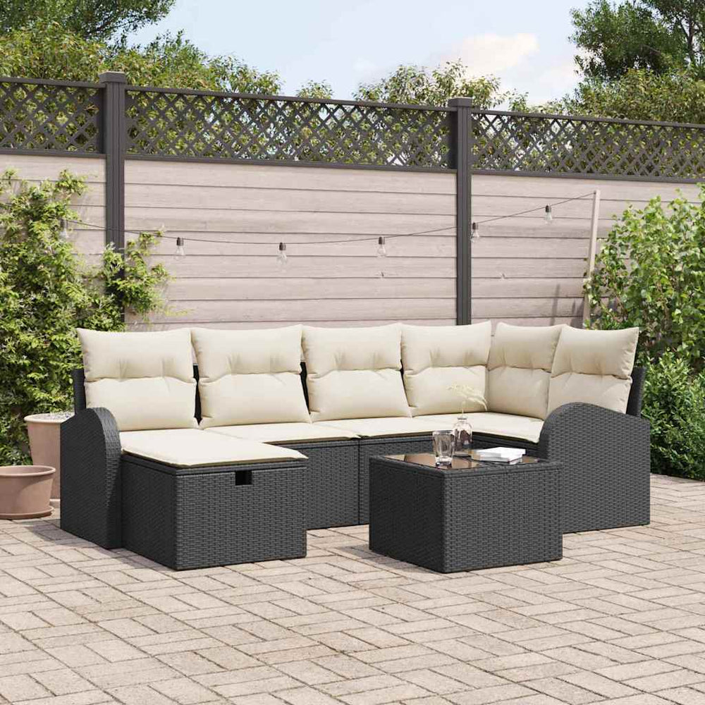 7 dalių sodo sofa su pagalvėlėmis Juoda Poli Ratanas - Namų Idėja