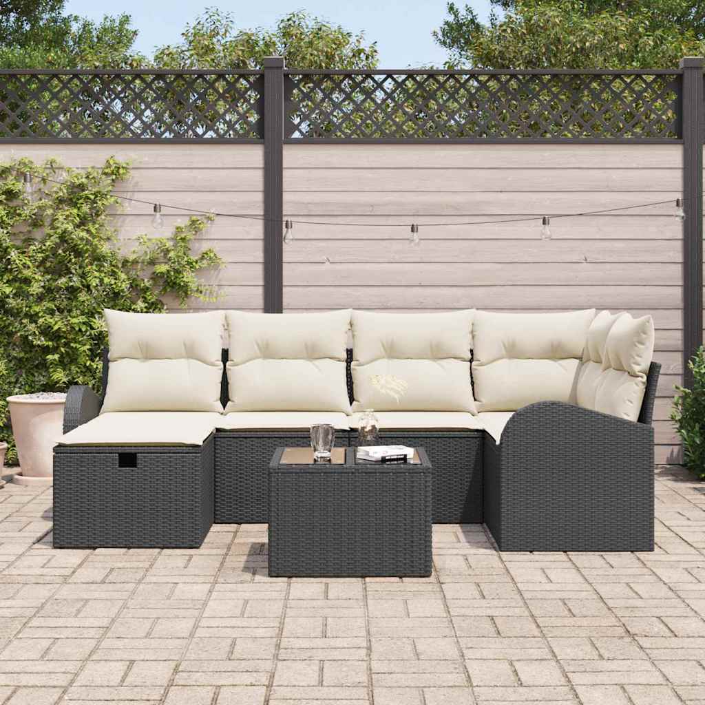 7 dalių sodo sofa su pagalvėlėmis Juoda Poli Ratanas - Namų Idėja