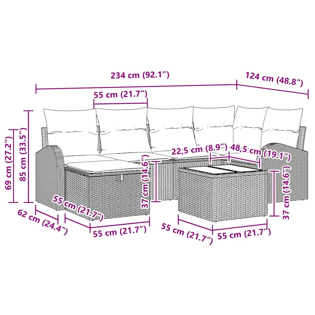 7 dalių sodo sofa su pagalvėlėmis Juoda Poli Ratanas - Namų Idėja