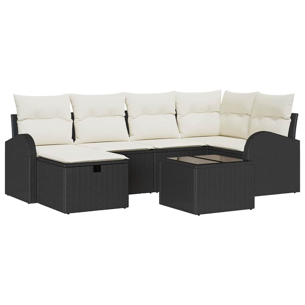 7 dalių sodo sofa su pagalvėlėmis Juoda Poli Ratanas - Namų Idėja