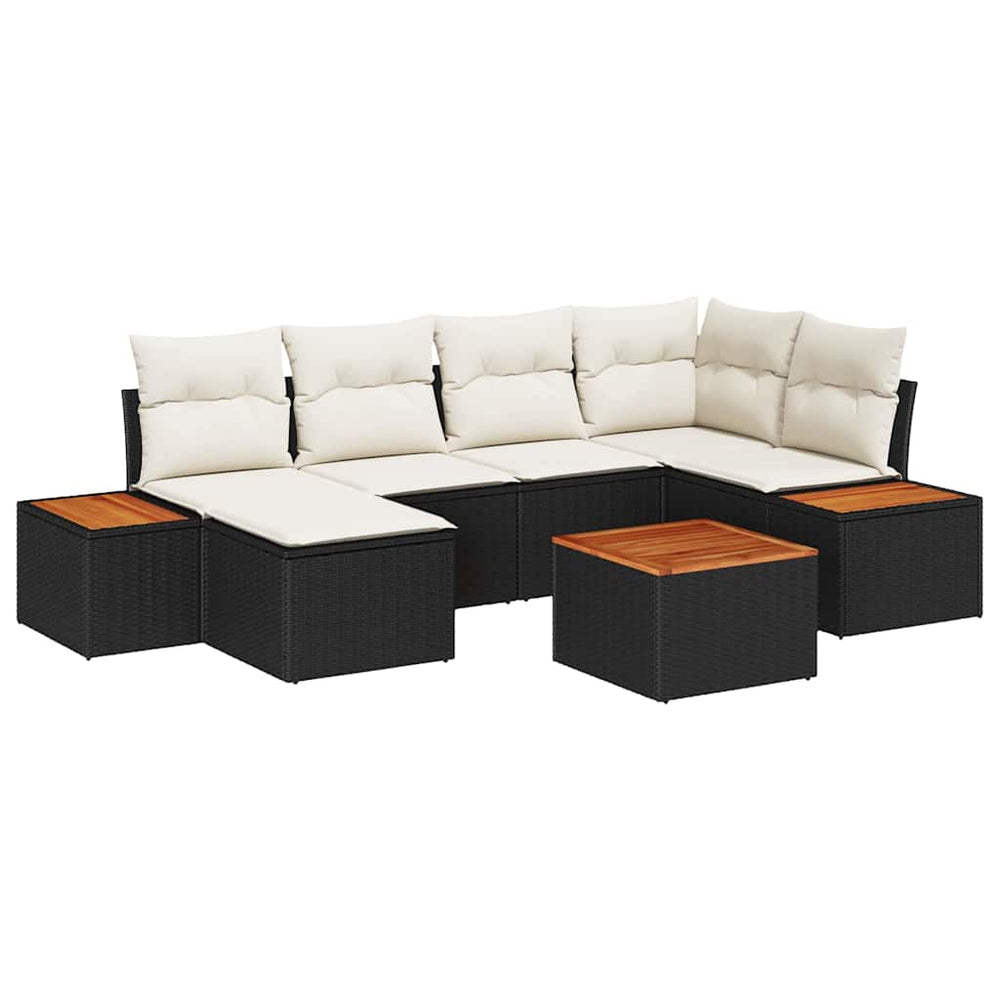 7 dalių sodo sofa su pagalvėlėmis Juoda Poli ratano Akacija - Namų Idėja