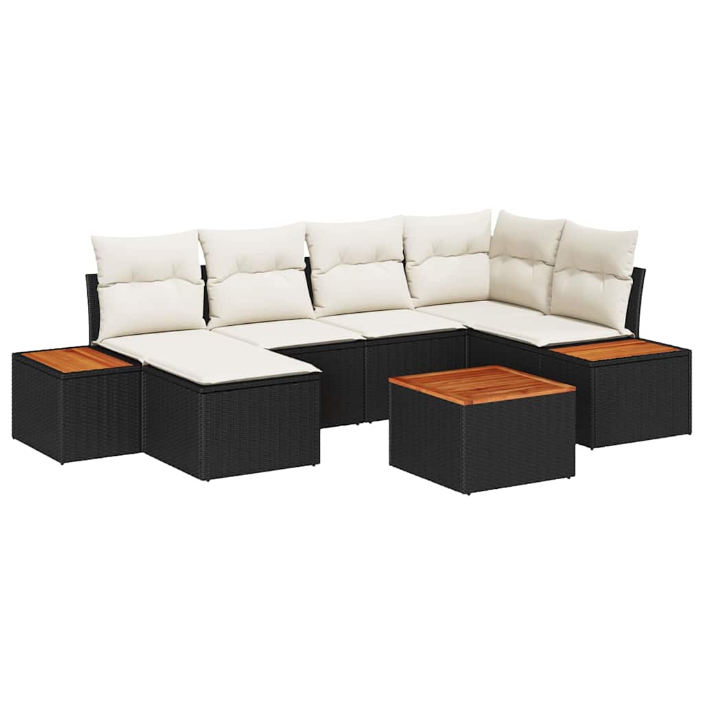 7 dalių sodo sofa su pagalvėlėmis Juoda Poli ratano Akacija - Namų Idėja