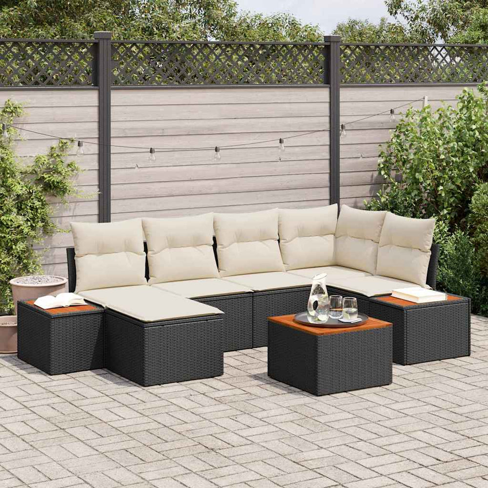 7 dalių sodo sofa su pagalvėlėmis Juoda Poli ratano Akacija - Namų Idėja