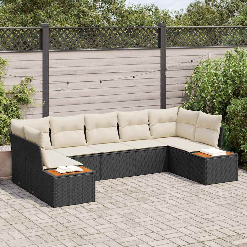 7 dalių sodo sofa su pagalvėlėmis juodas poli ratanas akacija - Namų Idėja