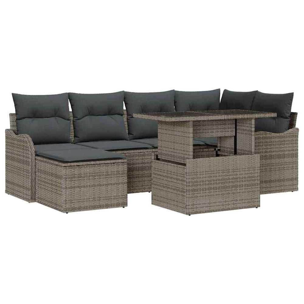 7 dalių sodo sofa su pagalvėlėmis pilkos poli ratanos - Namų Idėja