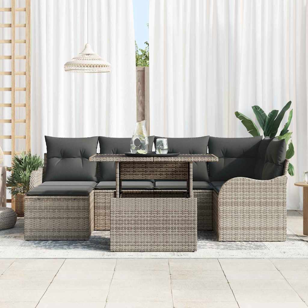 7 dalių sodo sofa su pagalvėlėmis pilkos poli ratanos - Namų Idėja