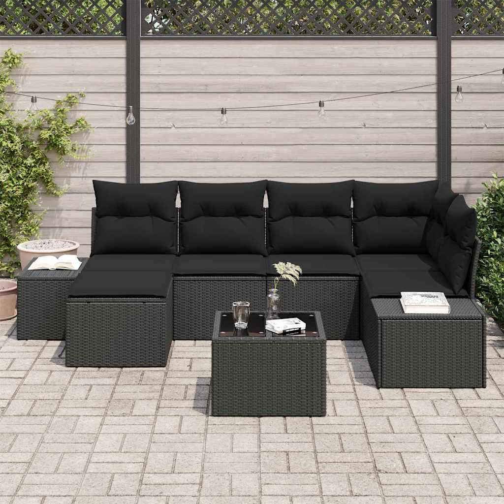 7 dalių sodo sofa su pagalvėlėmis šviesiai pilkas poliratanas - Namų Idėja