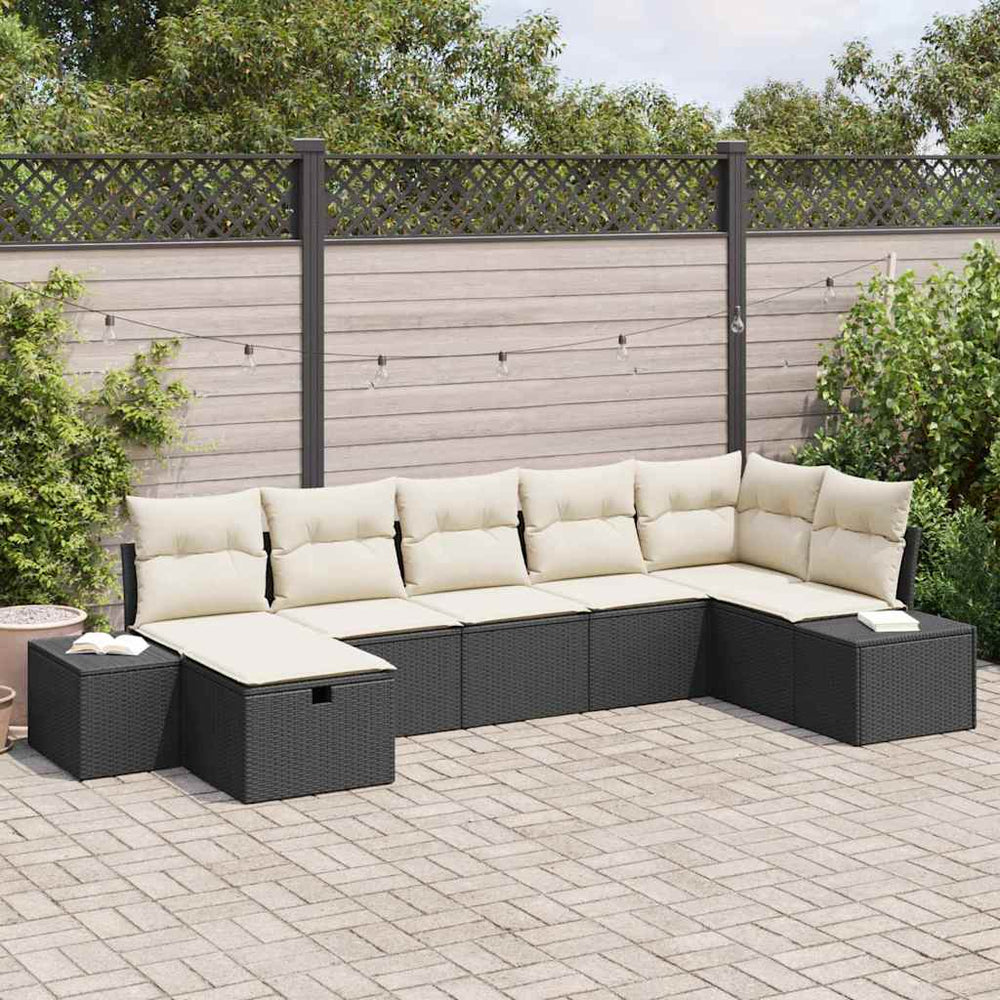 7 dalių sodo sofa su pagalvėmis juodas poli ratanas - Namų Idėja