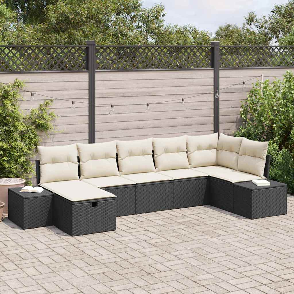 7 dalių sodo sofa su pagalvėmis juodas poli ratanas - Namų Idėja