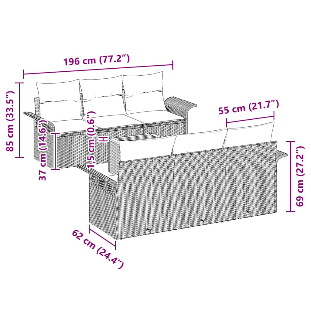 7 dalių sodo sofa su pagalvėmis pilkas poli ratanas akacija - Namų Idėja