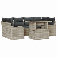 7 dalių sodo sofas rinkinys su pagalvėmis šviesiai pilkame poli ratane - Namų Idėja