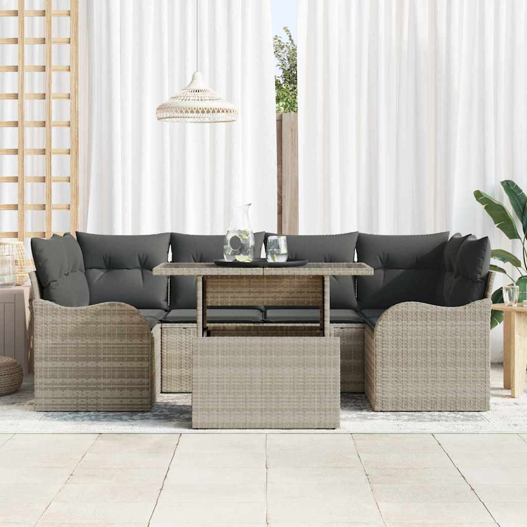 7 dalių sodo sofas rinkinys su pagalvėmis šviesiai pilkame poli ratane - Namų Idėja
