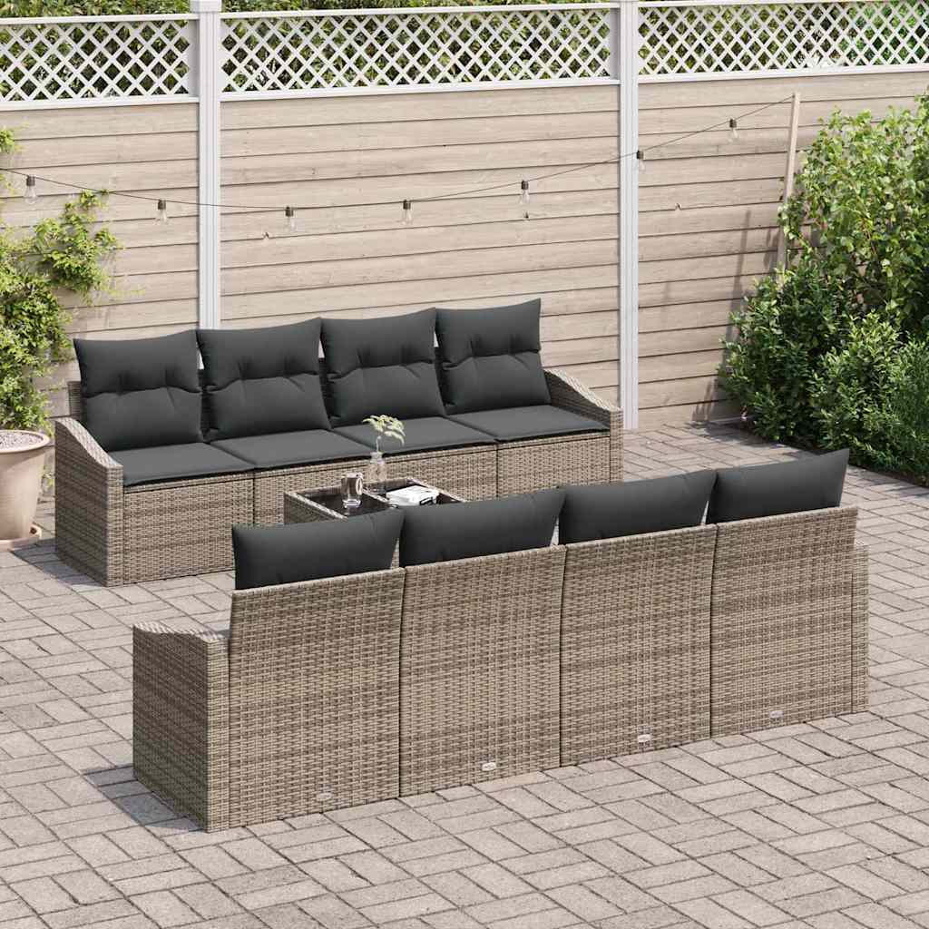 7 dalių sodo sofas su pagalvėm, pilkos spalvos, poli ratanas - Namų Idėja