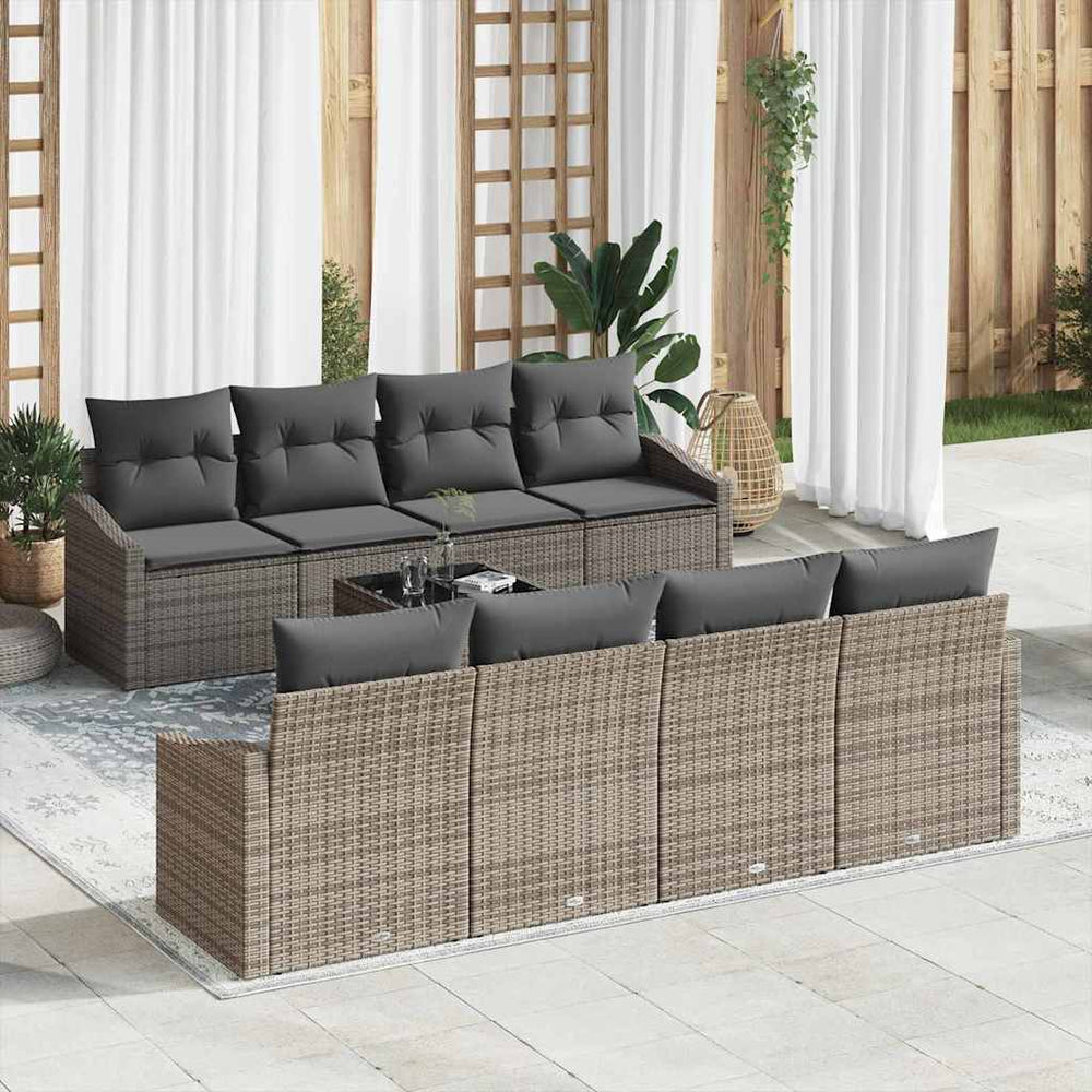 7 dalių sodo sofas su pagalvėm, pilkos spalvos, poli ratanas - Namų Idėja