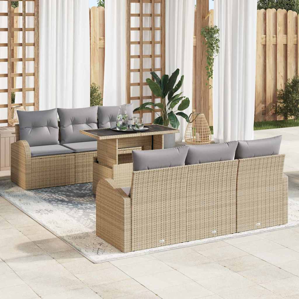 7 dalių sodo sofos komplektas su pagalvėmis beige poliratanas - Namų Idėja