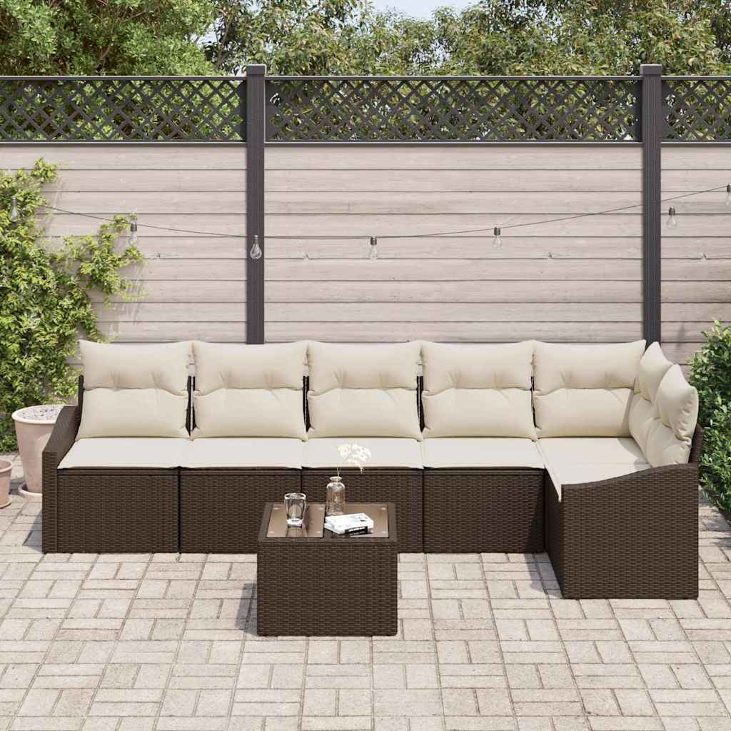 7 dalys sodo valgomojo komplekto su pagalvėlėm, rudas poli rattan - Namų Idėja