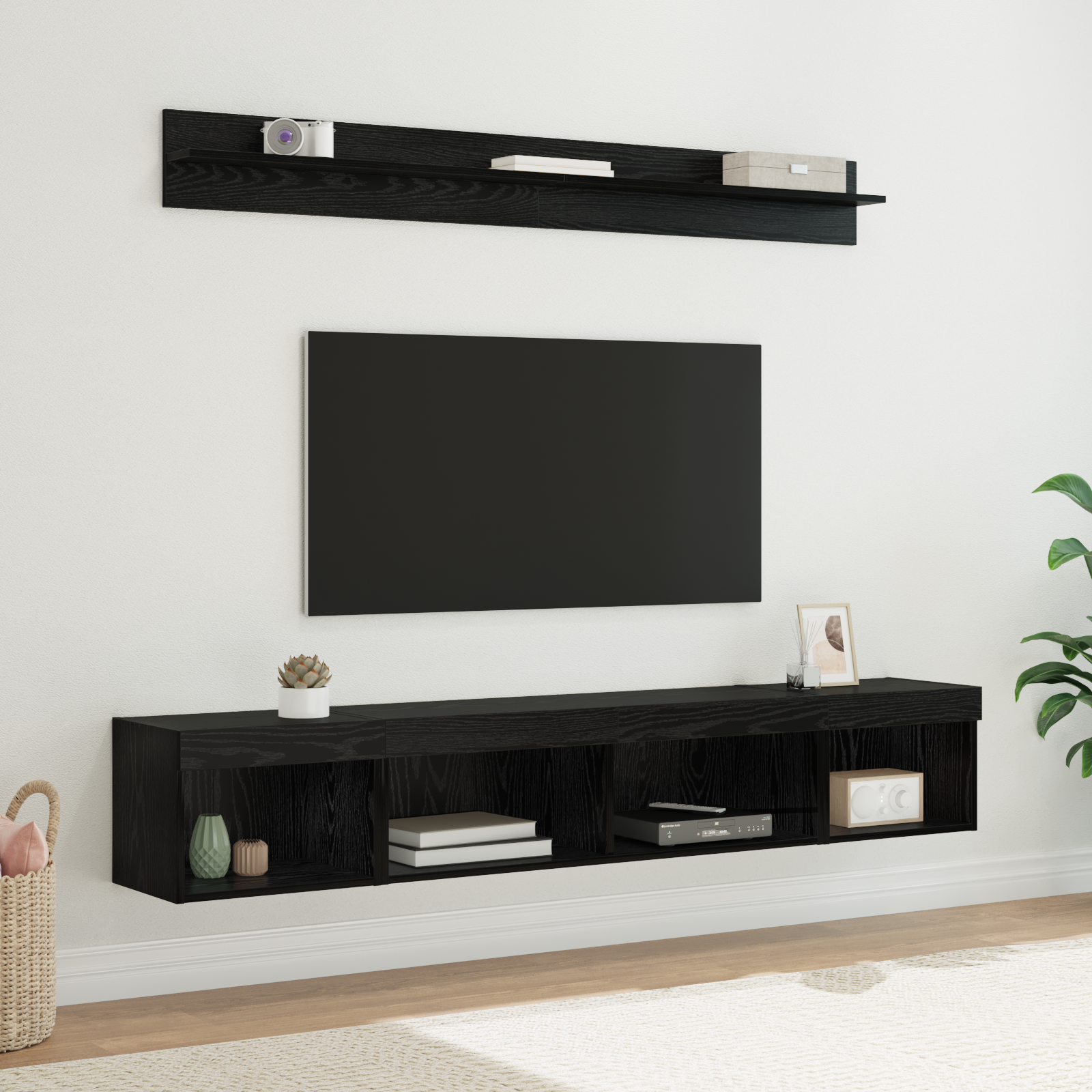 TV sieninio kabineto komplektas su LED 5 pcs Juodas ąžuolas