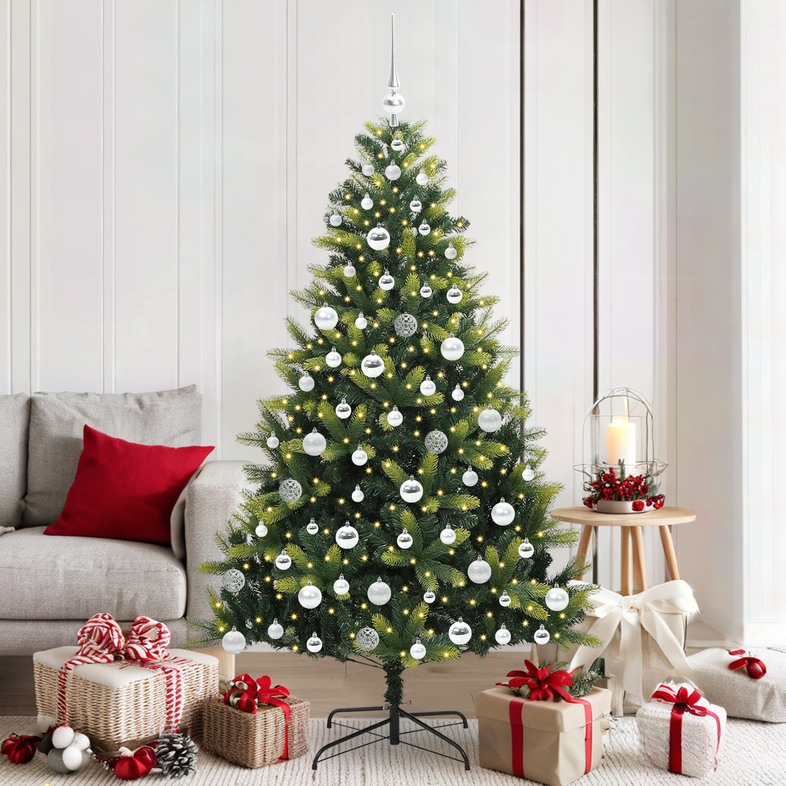 Mākslīgā salokāmā Ziemassvētku egle ar 300 LED zaļa 180 cm