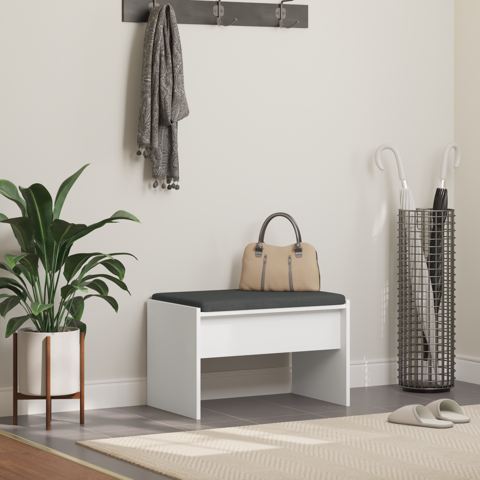 Corridor bench with cushion White 60 x 38 x 46 cm