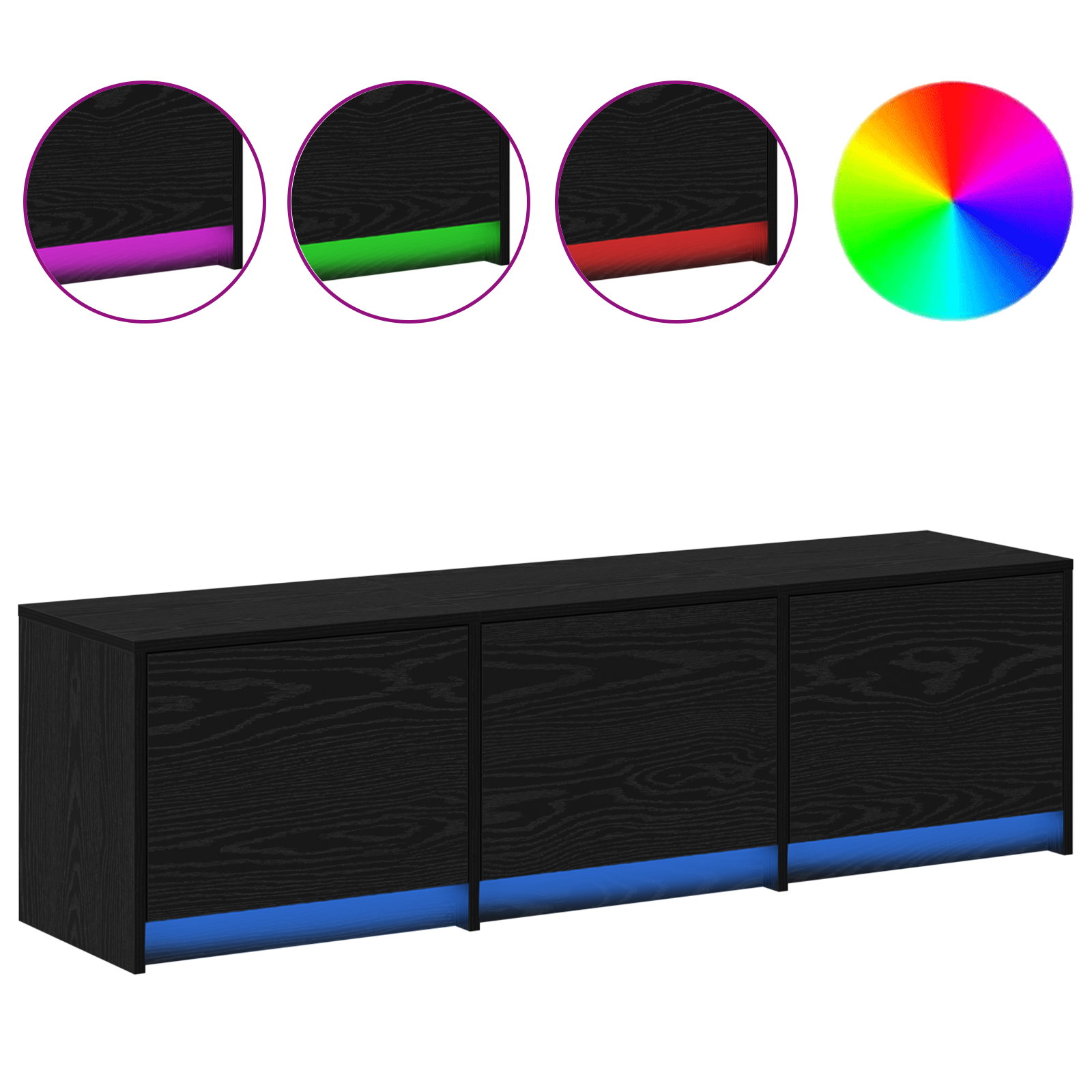 TV Cabinet with LED Black Oak 140 x 34 x 40 cm