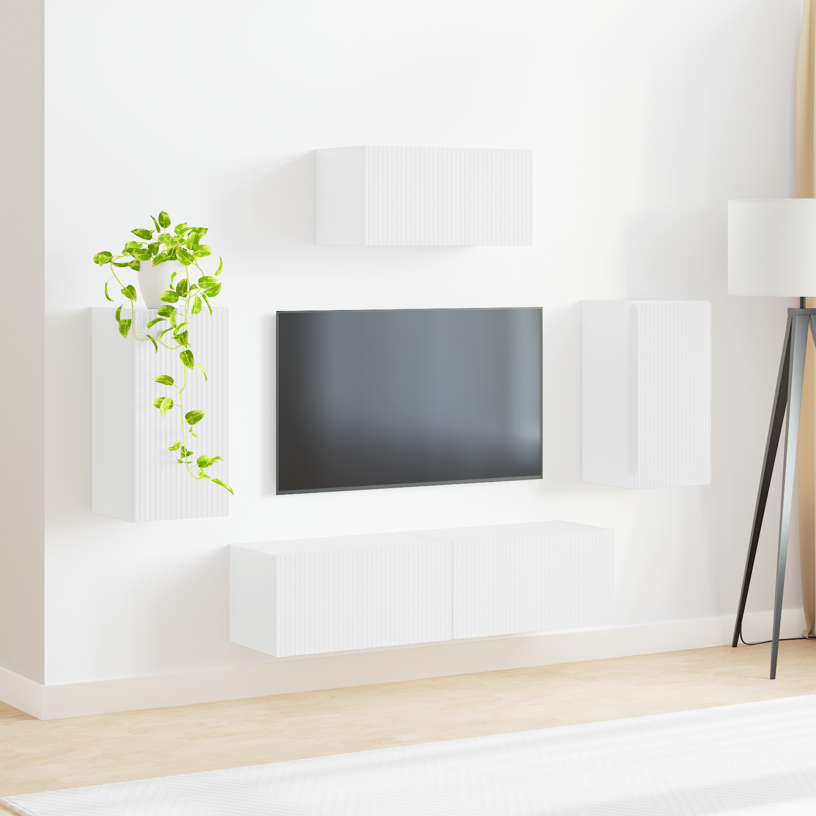 TV spintelių komplektas 3 pcs Aukštai blizganti balta
