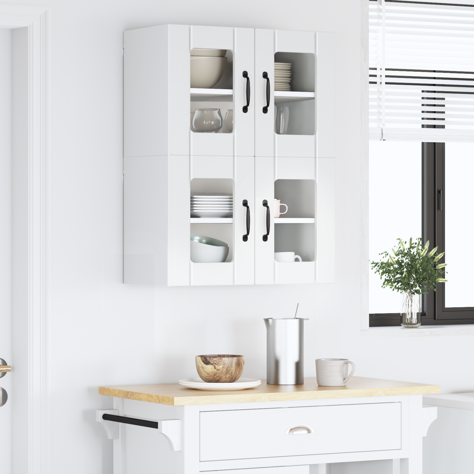 Virtuvės sieninė spintelė 2 pcs Aukštai blizganti balta