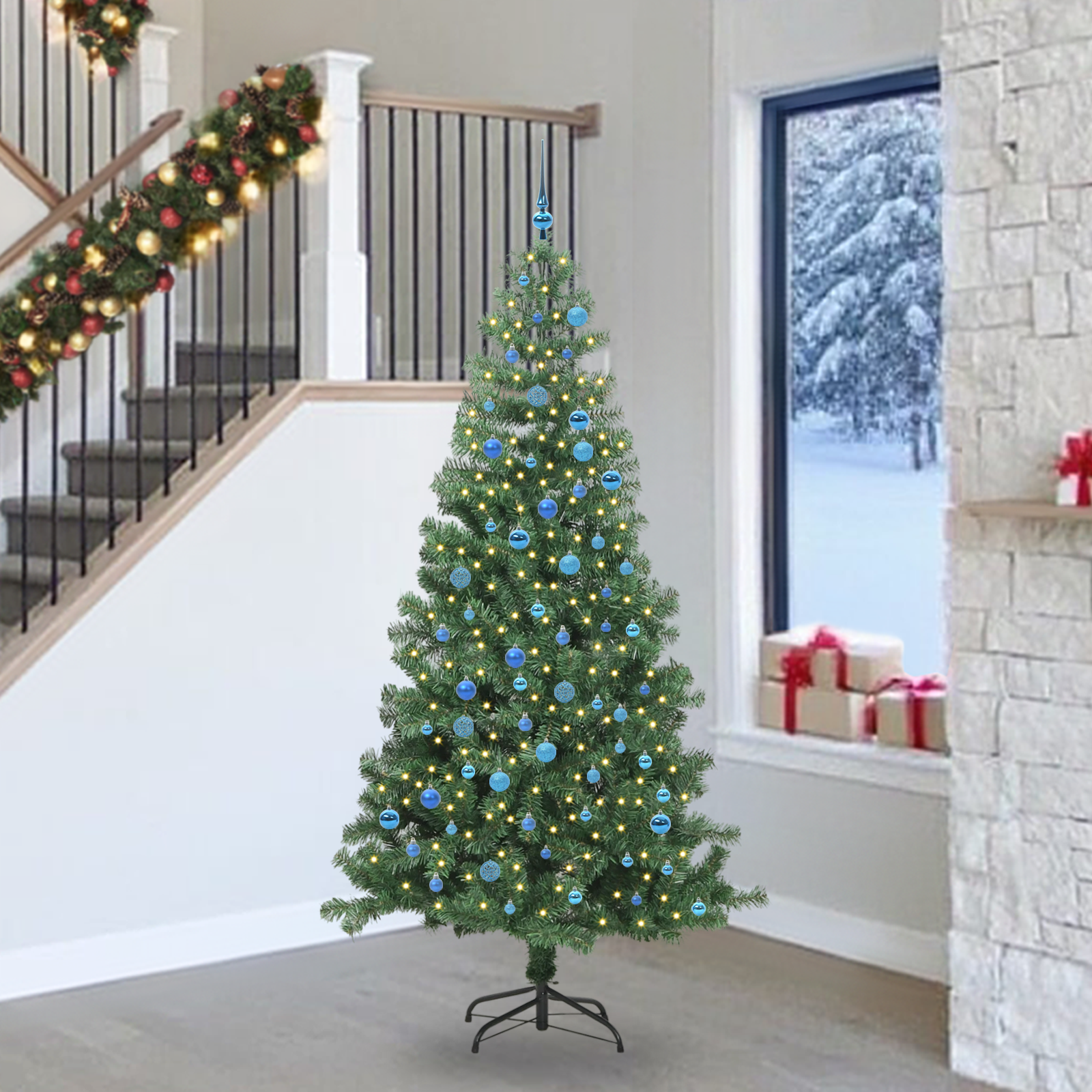Ziemassvētku eglīte AURORA AK, ar 300 LED statīvu, zaļa, 240 cm.