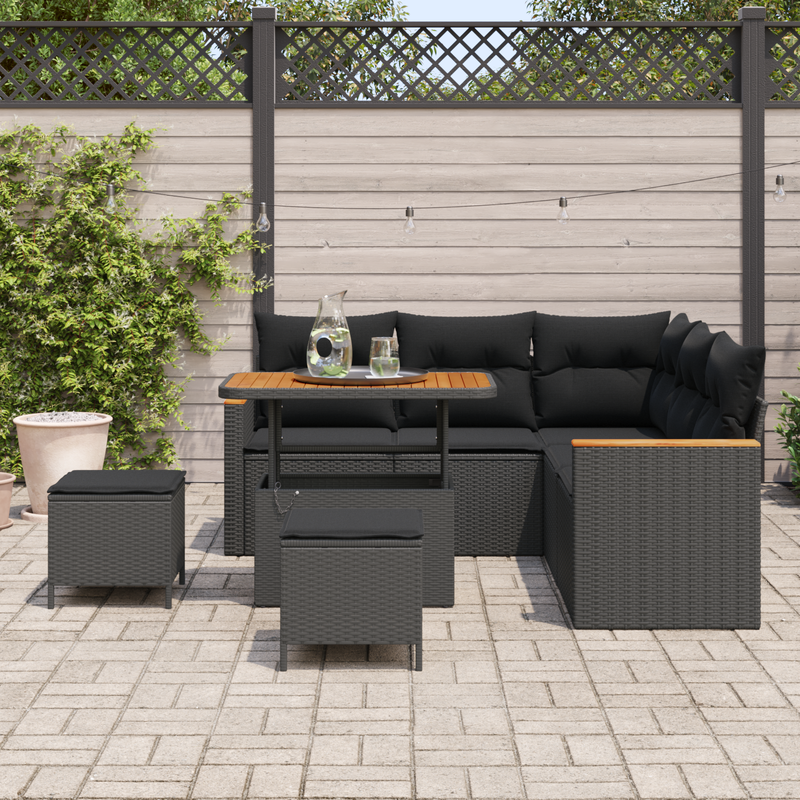 Sodo Sofų Rinkinys su pagalve 8 pcs Juoda Poli ratanas