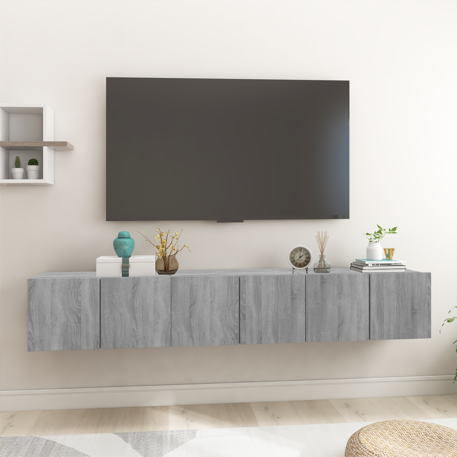 Pakabinamos TV spintelės, 3vnt., pilkos, 60x30x30cm, mediena