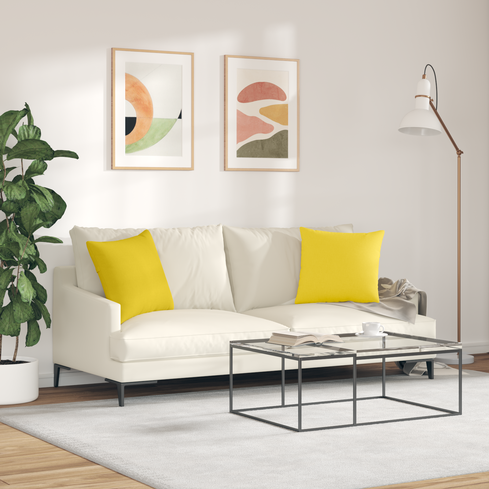 Sofa Pagalvės 2 pcs Šviesi geltona 45 x 45 cm audinys